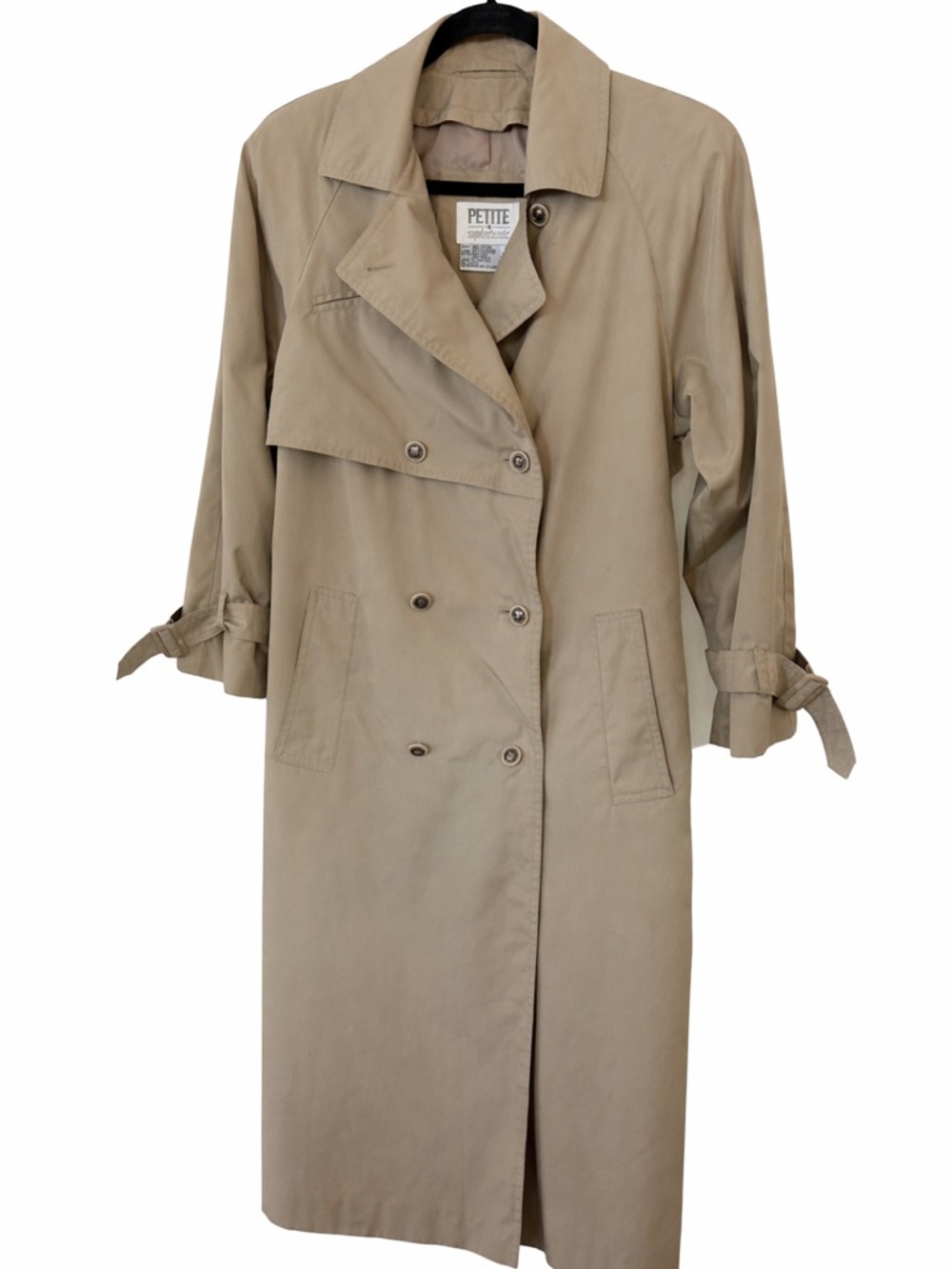 Petite Sophisticate Tan Double-Breasted Trench Coat